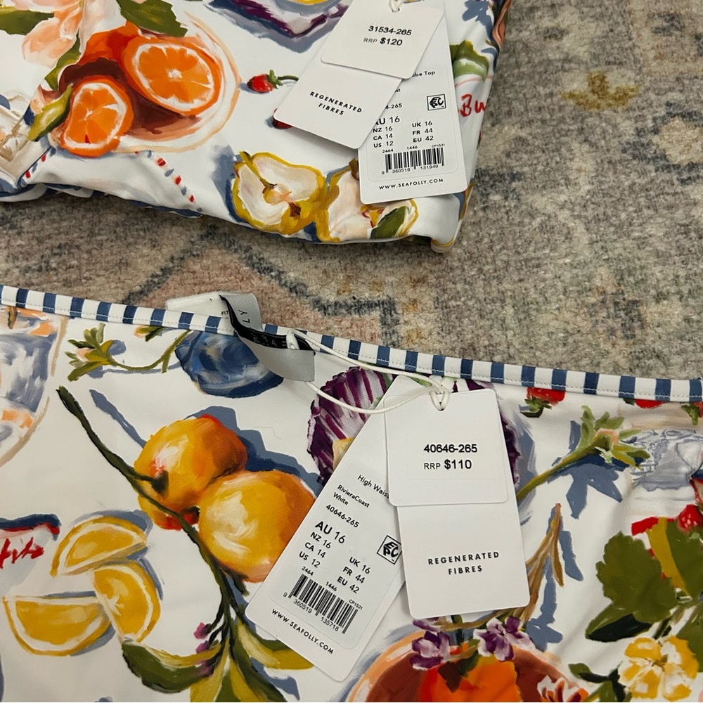 NWT Anthropologie Seafolly Coastal Fruit Beach Print Bikini SET Reversible - Picture 7 of 9